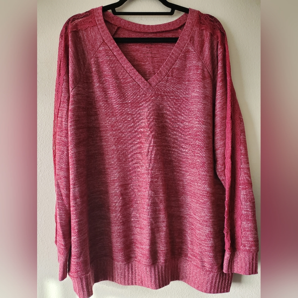 Torrid pink long sleeve w/ lace sweater